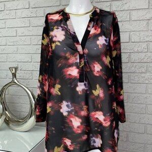 Kut from the Kloth Women Black Floral Long Sleeve Chiffon Blouse Size M